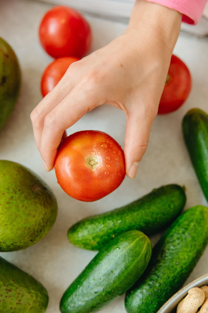 Healthy eating with fresh fruits and vegetables