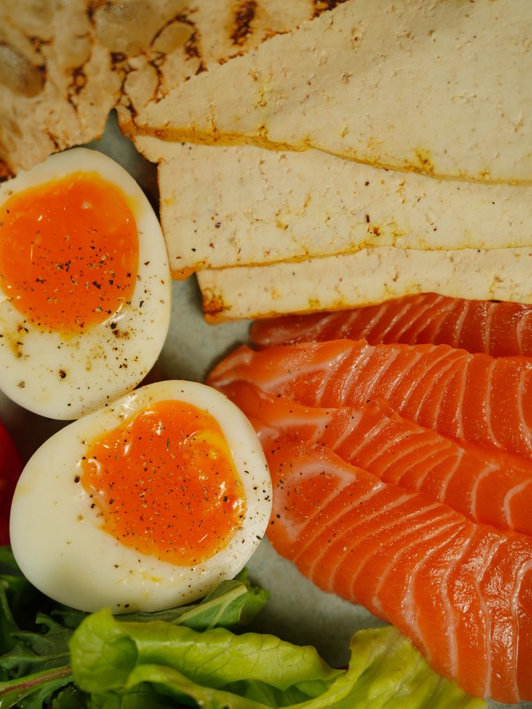 Vitamin D foods including salmon and eggs