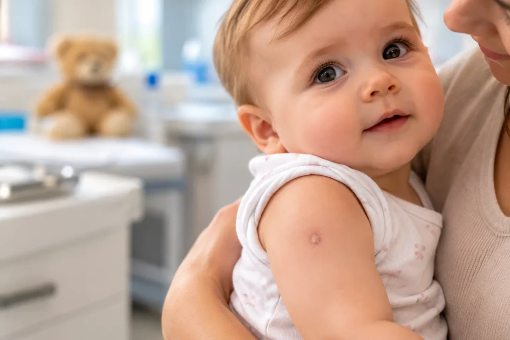 BCG vaccine scar on a baby’s upper arm