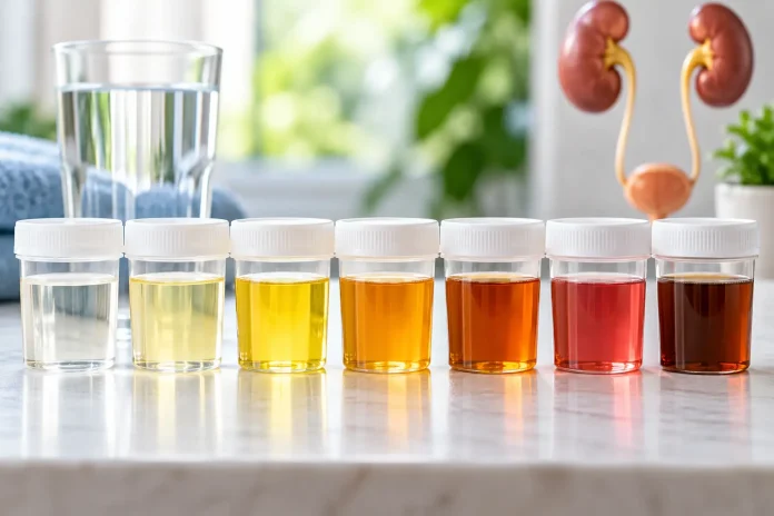 Urine color chart showing different shades from clear to dark brown